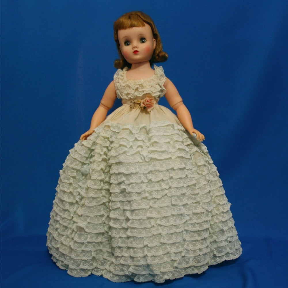 Madame Alexander Elise doll wearing Blue Ruffled Ballgown