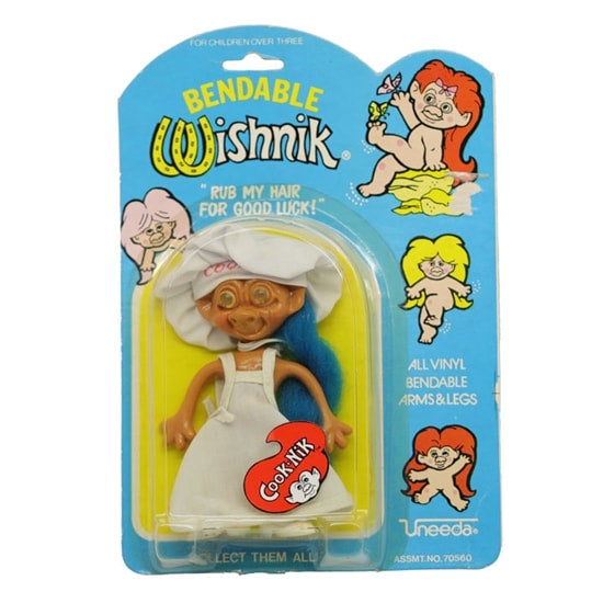 Uneeda 1982 Bendable Wishnik Troll 4" Cook-nik NRFB