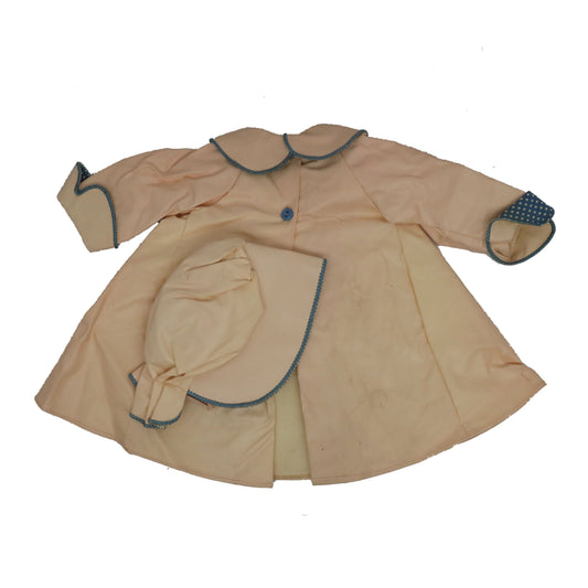 Madame Alexander Large Doll Pink Vinyl Raincoat with blue polka dot detailing