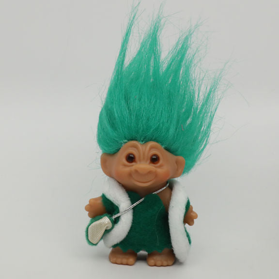 Jakks Pacific 2005 5" DAM Green Troll, Happy Holidays Original Good Luck Doll