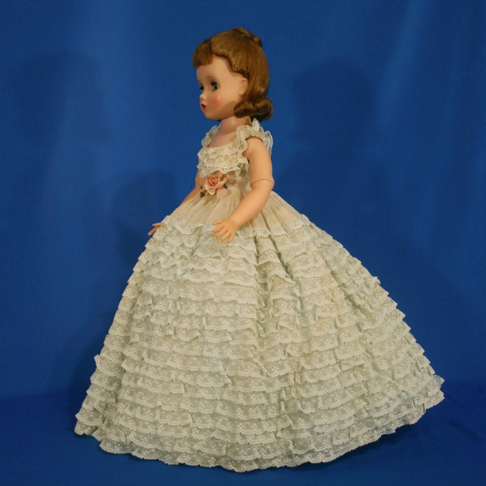 Madame Alexander Elise doll wearing Blue Ruffled Ballgown