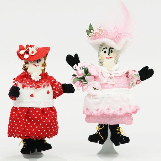 Handmade Cloth Lady Pins "Valentine's Day" and "May Day"