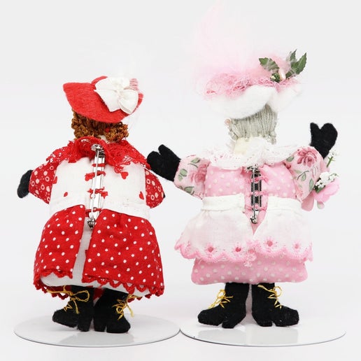 Handmade Cloth Lady Pins "Valentine's Day" and "May Day"