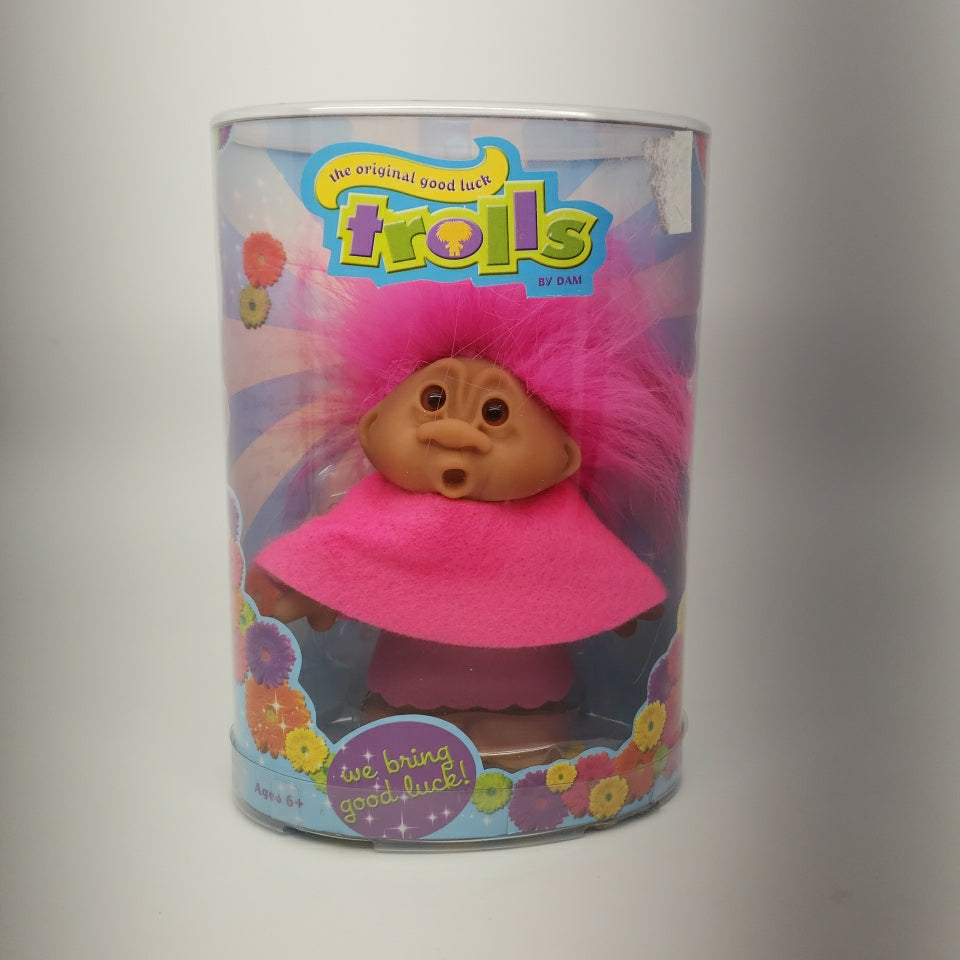 Jakks Pacific 2005 5" DAM Pink Troll In Cape, Original Good Luck Doll