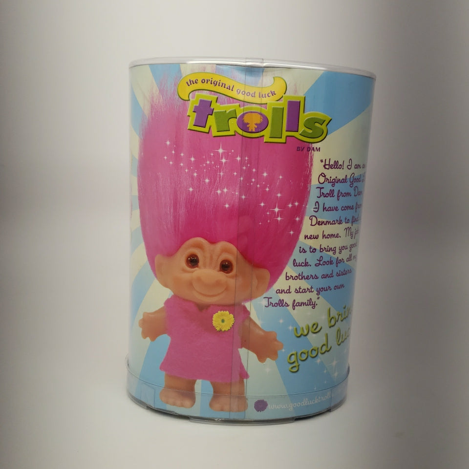Jakks Pacific 2005 5" DAM Pink Troll In Cape, Original Good Luck Doll