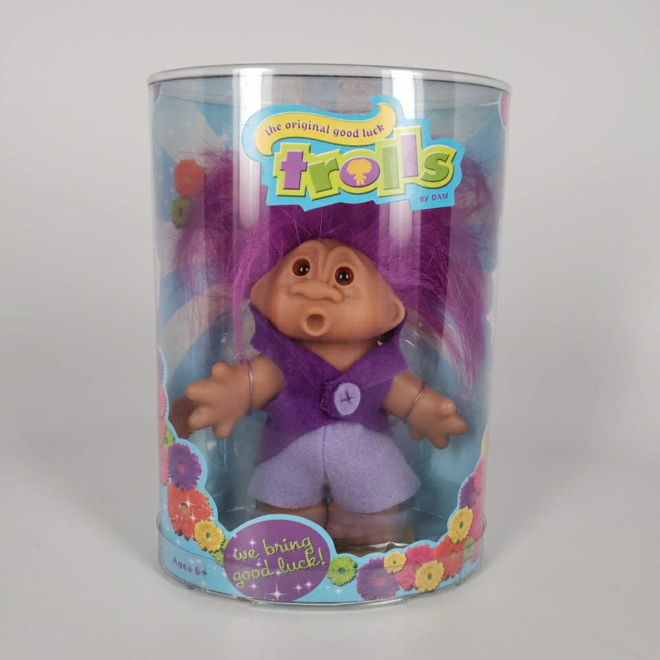 Jakks Pacific 2005 5" DAM Purple Troll, Original Good Luck Doll