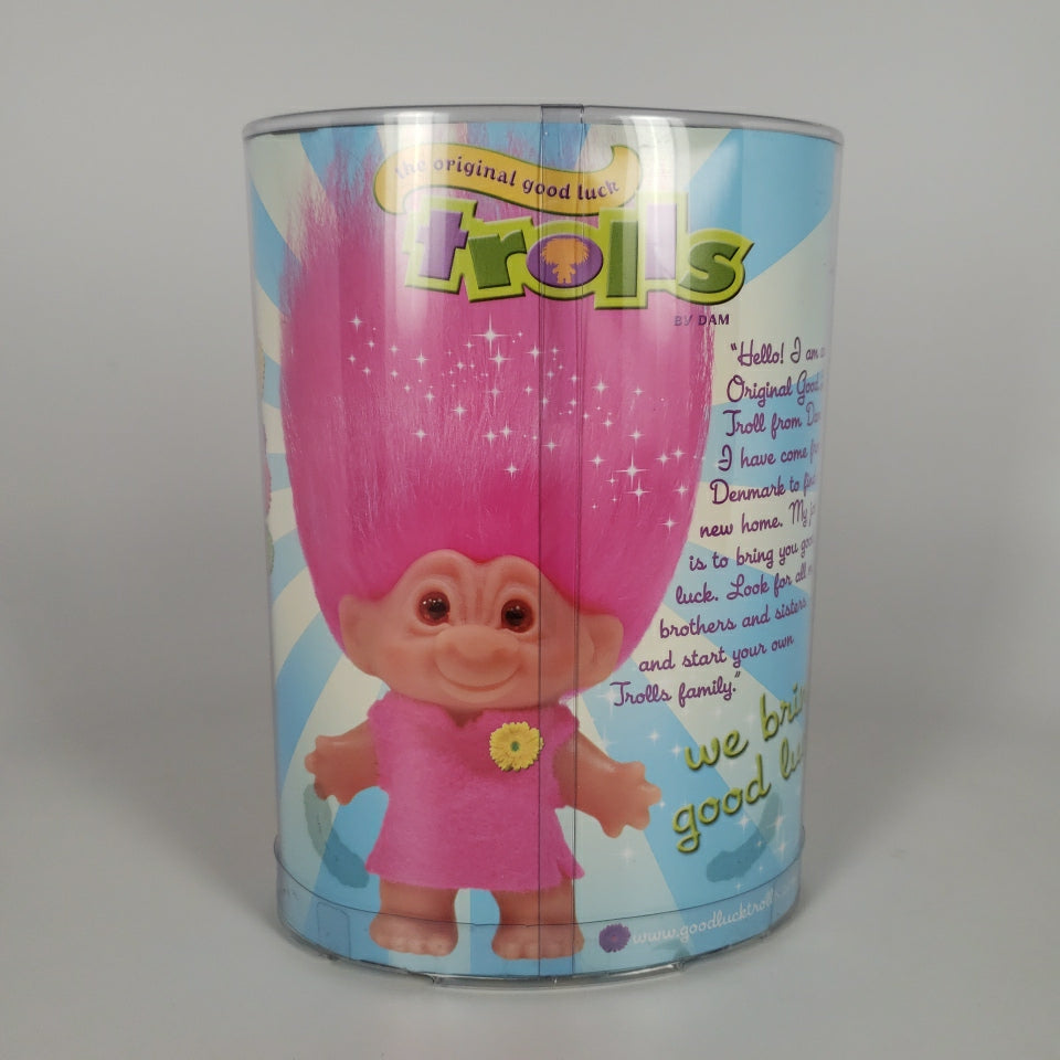 Jakks Pacific 2005 5" DAM Pink Dress Troll, Original Good Luck Doll