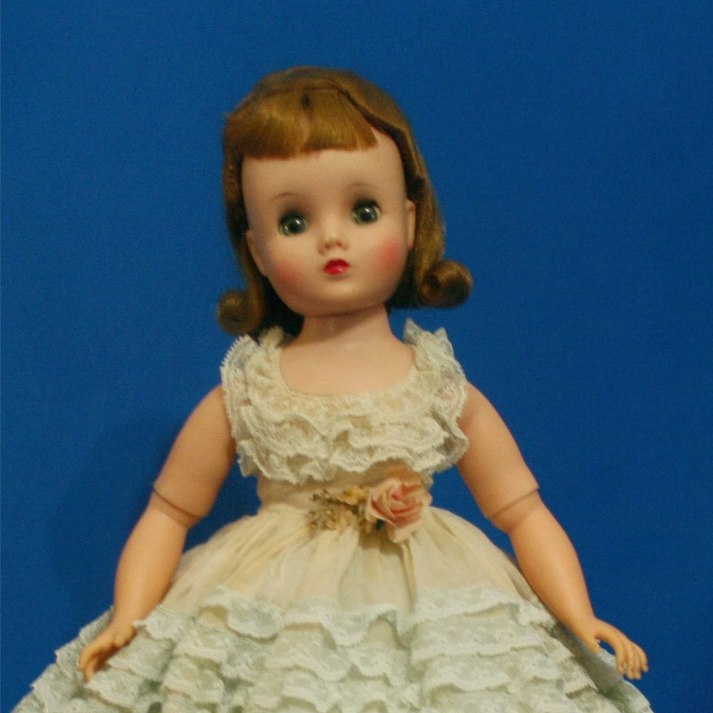 Madame Alexander Elise doll wearing Blue Ruffled Ballgown