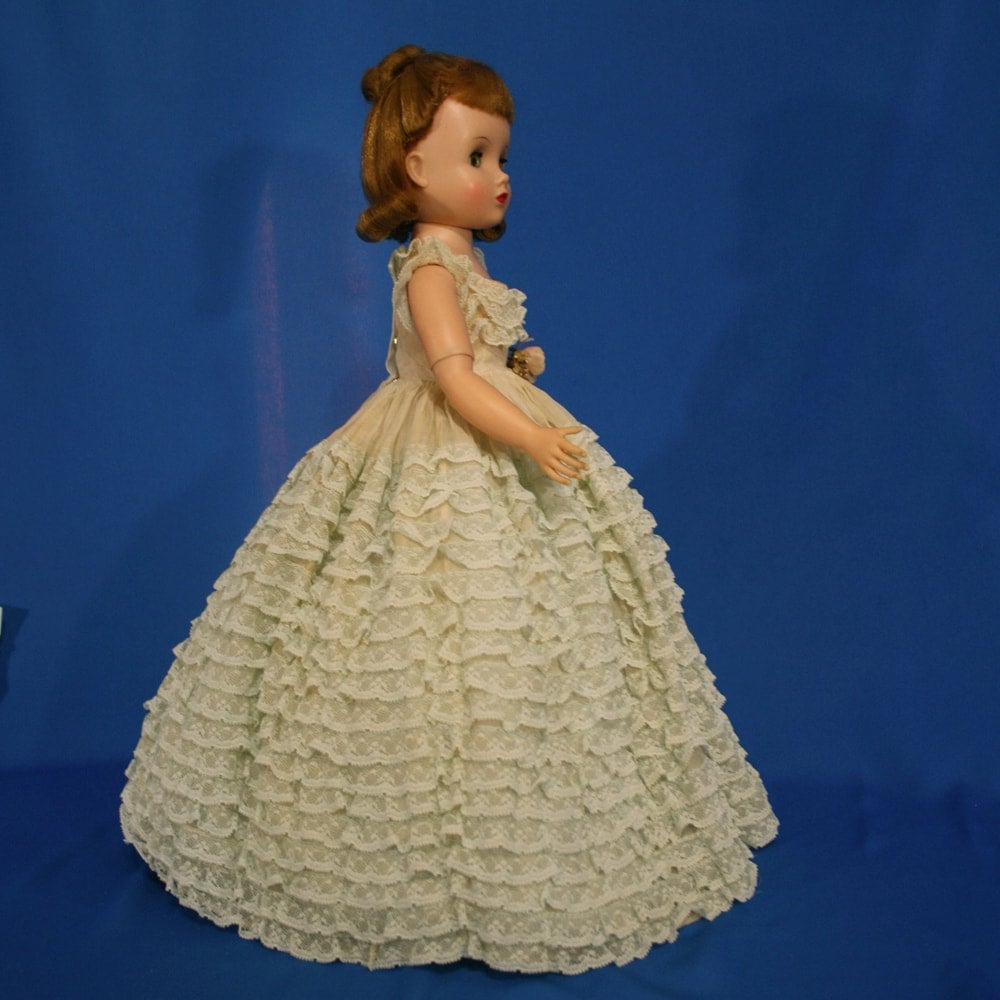 Madame Alexander Elise doll wearing Blue Ruffled Ballgown