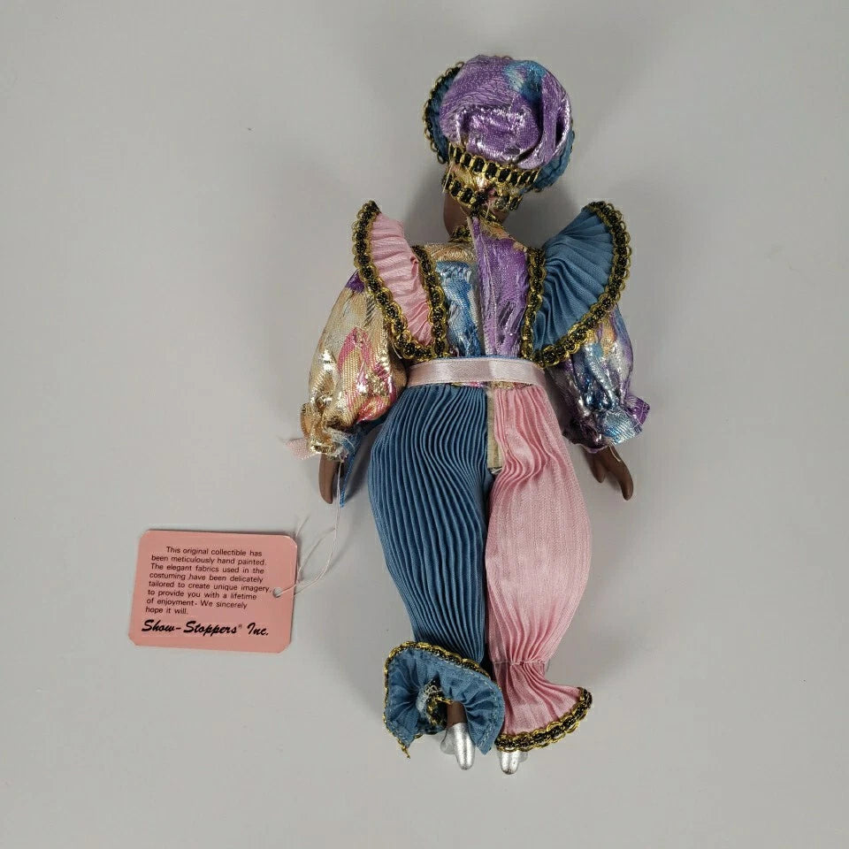 Show Stoppers 8" Pink Blue Purple Porcelain Jester Clown Pierrot Mardi Gras