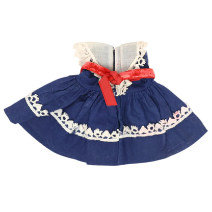 Vogue Ginny 1950s Navy Cotton Dress with White Lace Trim and Red Velvet belt