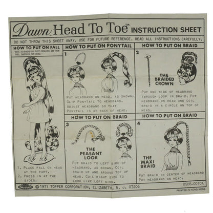 Topper Toys Dawn Instruction Sheet