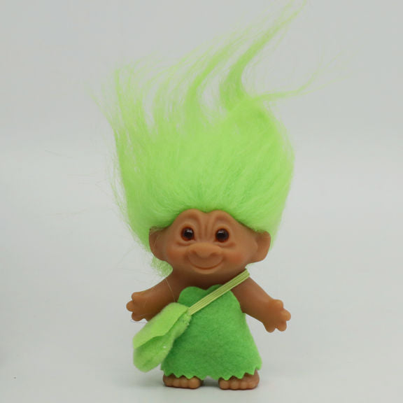 Jakks Pacific 2005 3" DAM Troll in Dress with Purse, Original Good Luck Doll