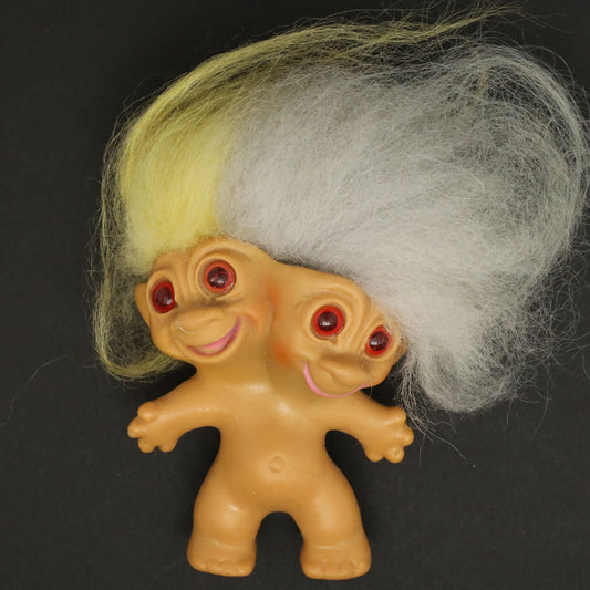 Uneeda 1965 3" Double-Nik Two-Headed Troll Doll - Yellow Light Blue