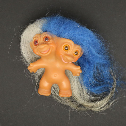 Uneeda 1965 3" Double-Nik Two-Headed Troll Doll - Grey Blue