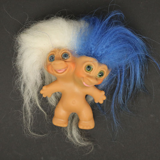 Uneeda 1965 3" Double-Nik Two-Headed Troll Doll - White Blue