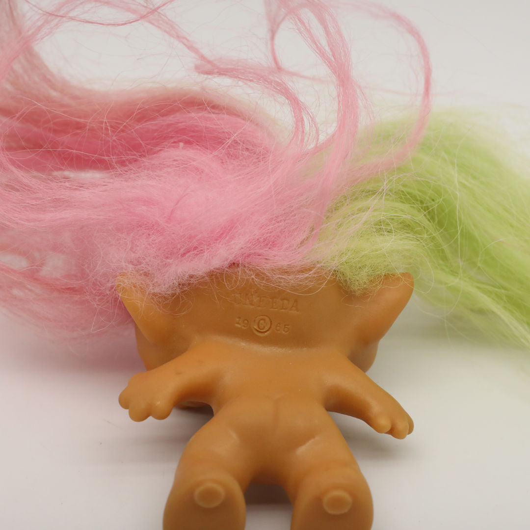 Uneeda 1965 3" Double-Nik Two-Headed Troll Doll - Green Pink