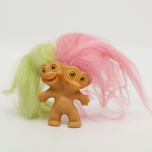 Uneeda 1965 3" Double-Nik Two-Headed Troll Doll - Green Pink