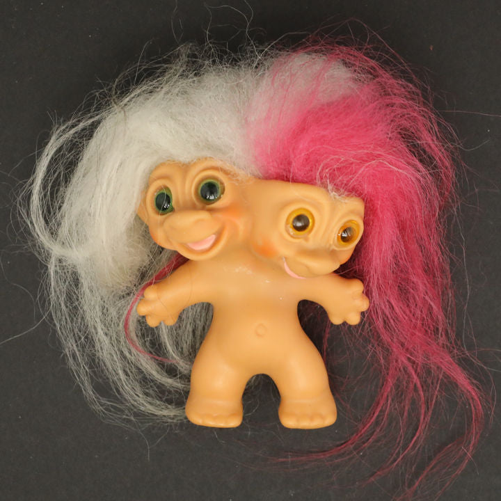 Uneeda 1965 3" Double-Nik Two-Headed Troll Doll - White Red