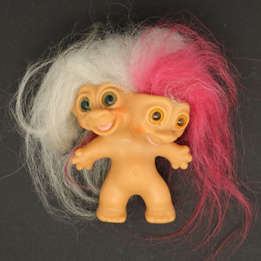 Uneeda 1965 3" Double-Nik Two-Headed Troll Doll - White Red