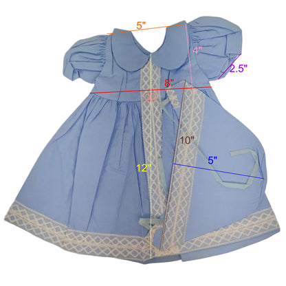 Premiere Company Dress and Bonnet with white lace and 2 flowers? at waist