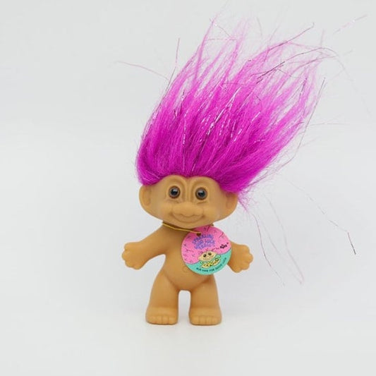 Russ 1990s Sparkling Good Luck Troll  3"  Pink