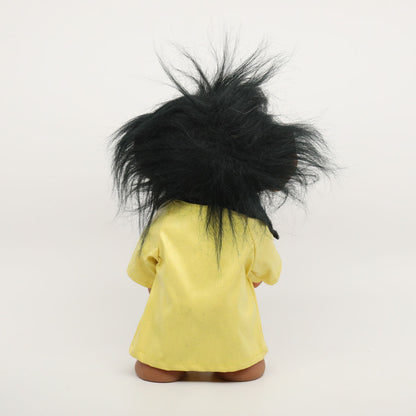 Thomas DAM Norfin 1977 9" Troll Doll Black Hair in Speckled Yellow Raincoat