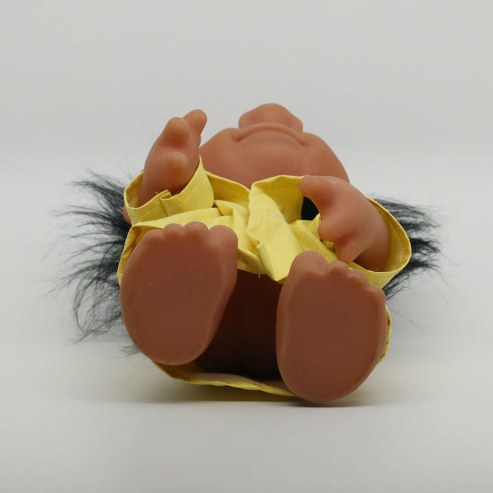 Thomas DAM Norfin 1977 9" Troll Doll Black Hair in Speckled Yellow Raincoat