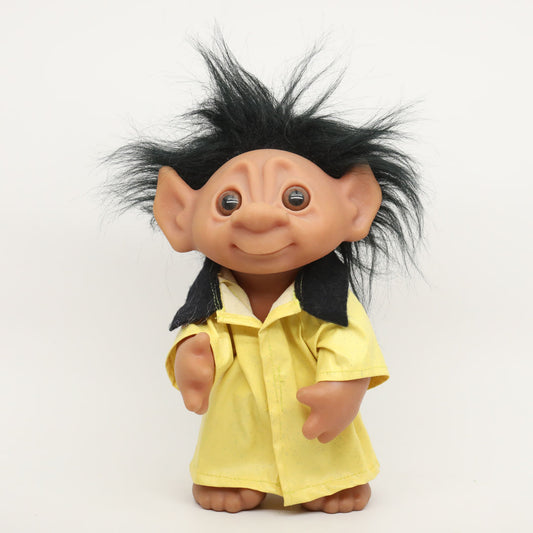 Thomas DAM Norfin 1977 9" Troll Doll Black Hair in Speckled Yellow Raincoat