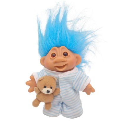 Jakks Pacific 2005 5" DAM Onesie with Teddy Bear Troll, Original Good Luck Doll