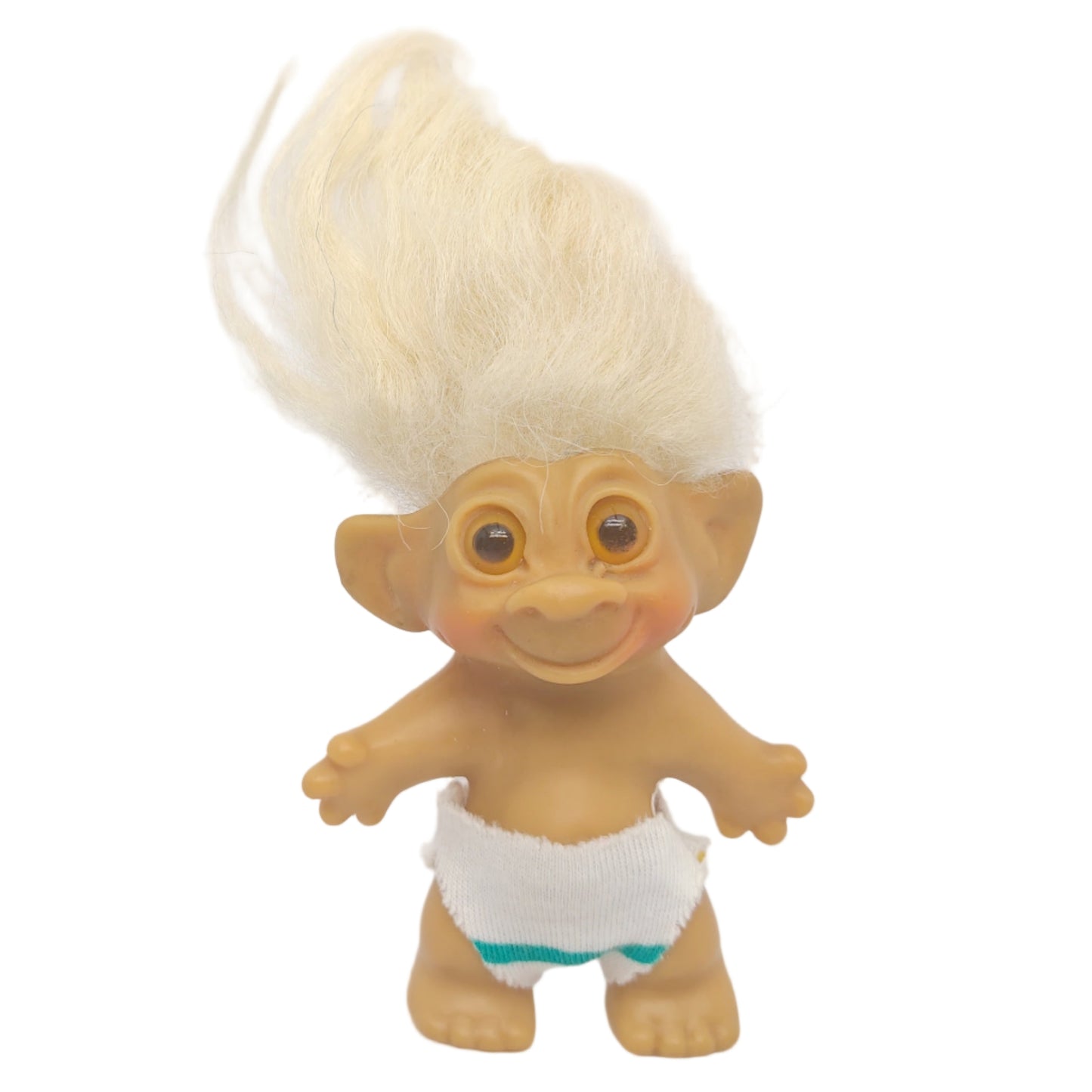 Unmarked Tabbed-back Hollow-body Mohair Glass Eye 3" Troll Doll