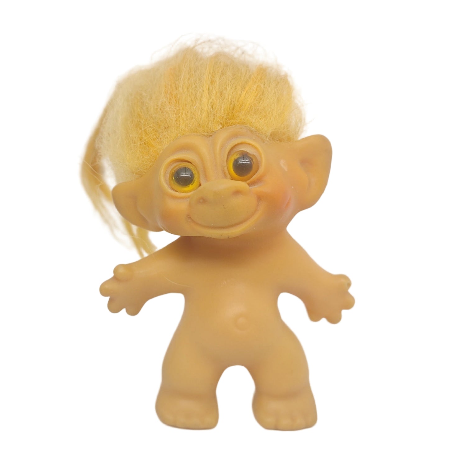 Unmarked Tabbed-back Hollow-body Mohair Glass Eye 3" Troll Doll