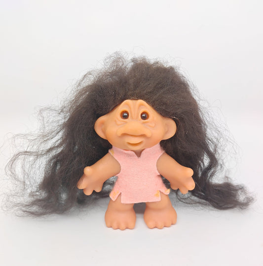 Playmates Unusual Face Troll 5" doll Brunette with Pink Tunic