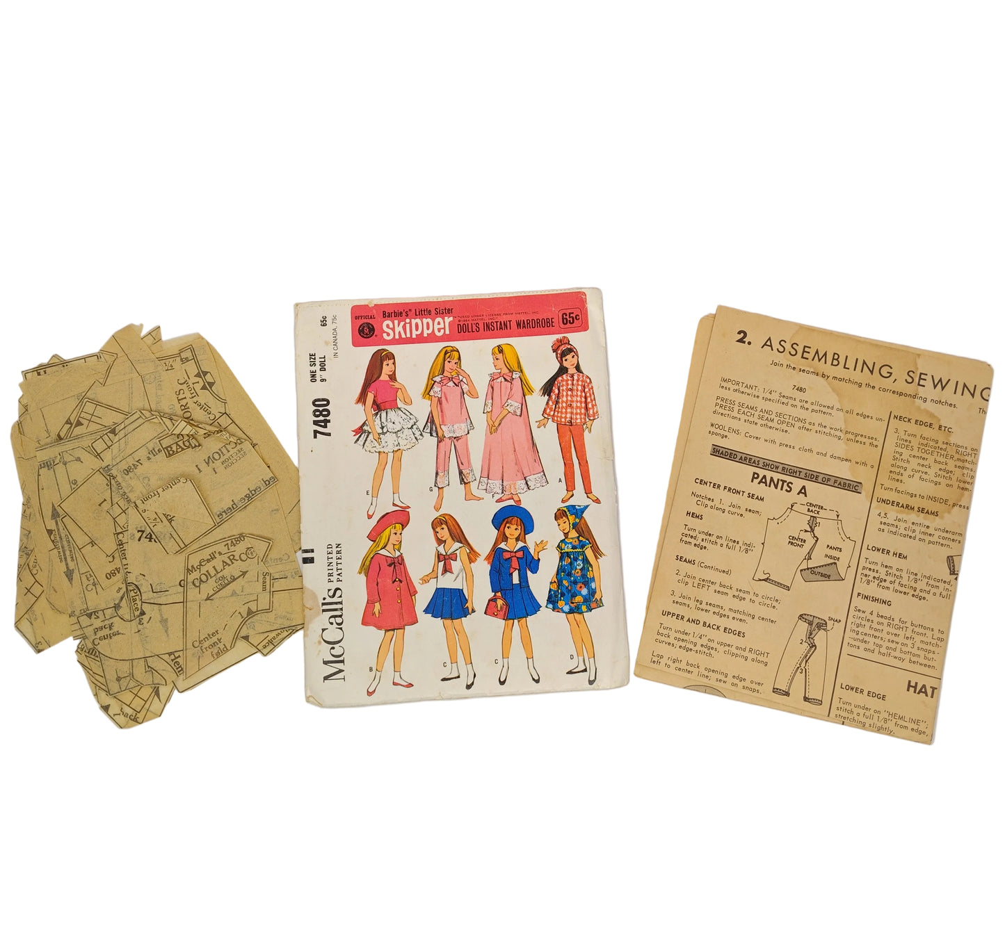 McCall's Skipper 1960s 7480 "Barbie's Little Sister Skipper Doll's Instant Wardrobe" Printed Pattern