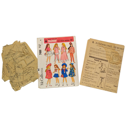 McCall's Skipper 1960s 7480 "Barbie's Little Sister Skipper Doll's Instant Wardrobe" Printed Pattern