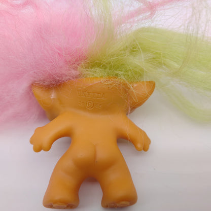 Uneeda 1965 3" Double-Nik Two-Headed Troll Doll - Green Pink