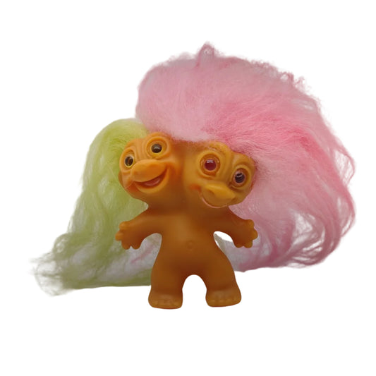 Uneeda 1965 3" Double-Nik Two-Headed Troll Doll - Green Pink