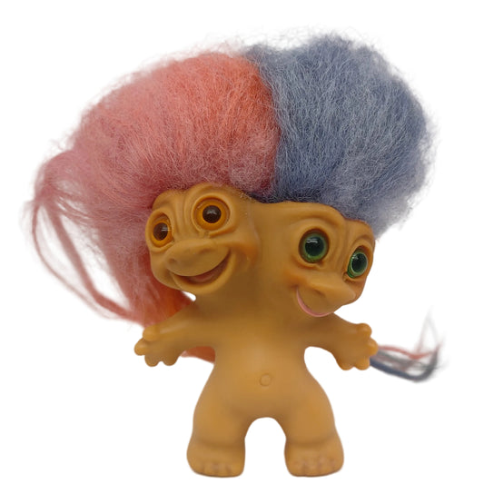 Uneeda 1965 3" Double-Nik Two-Headed Troll Doll - Pink Blue