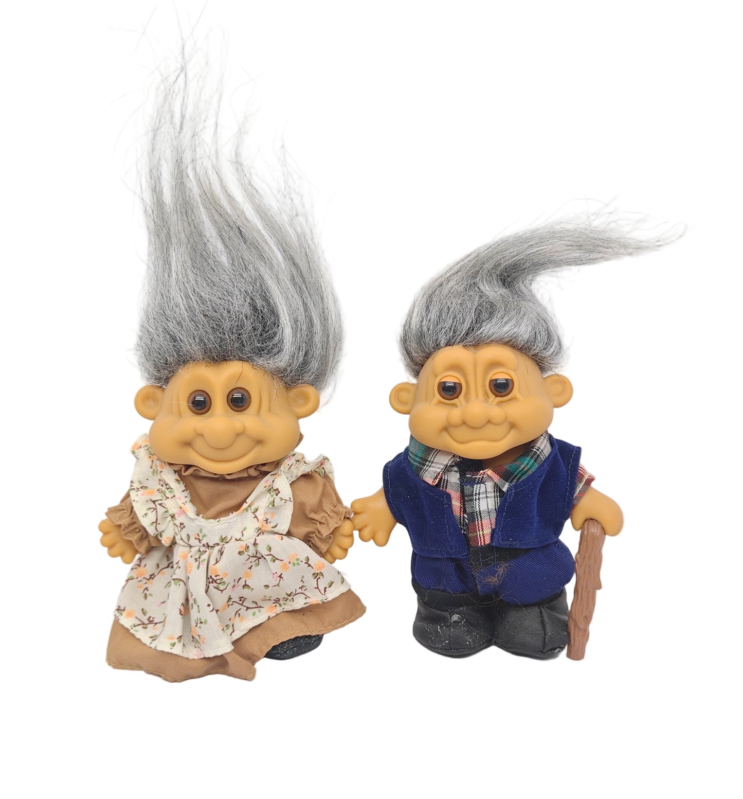 Russ 1990s Elderly Couple Bubby 18552 and Zeyda 18521 Troll 5" Dolls