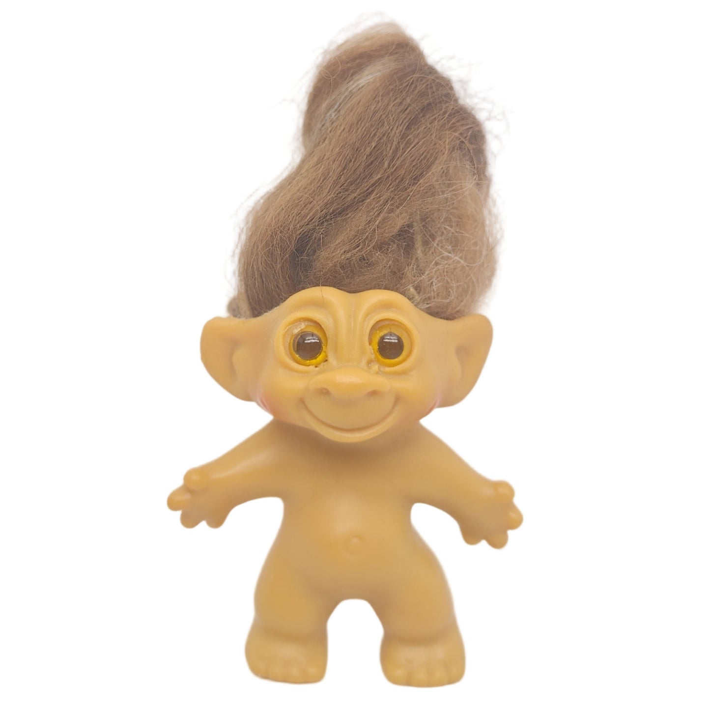 Unmarked Tabbed-back Hollow-body Mohair Glass Eye 3" Troll Doll