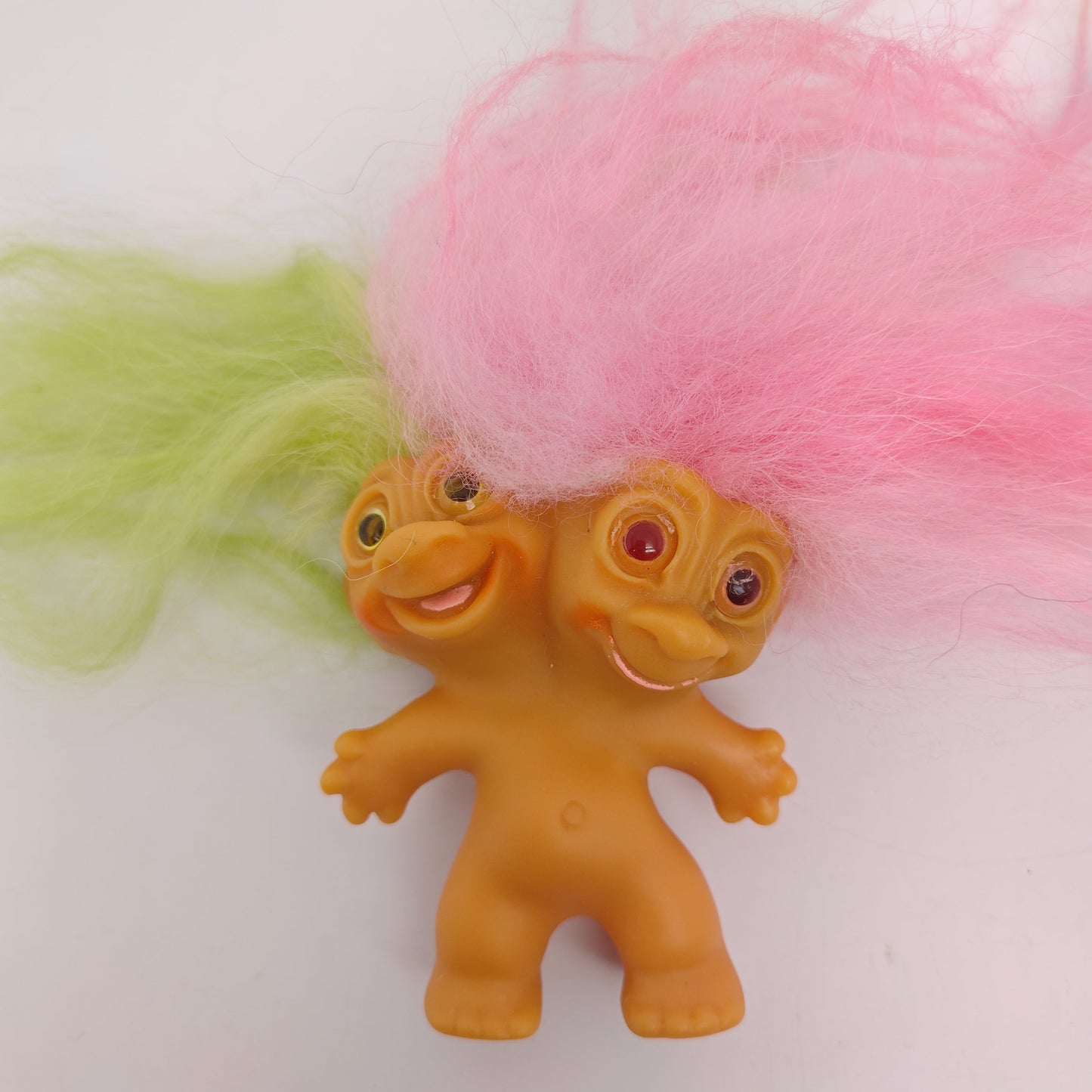 Uneeda 1965 3" Double-Nik Two-Headed Troll Doll - Green Pink