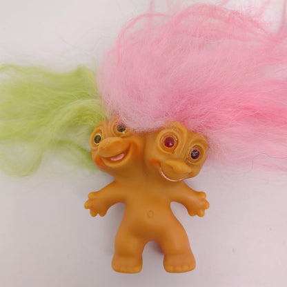 Uneeda 1965 3" Double-Nik Two-Headed Troll Doll - Green Pink