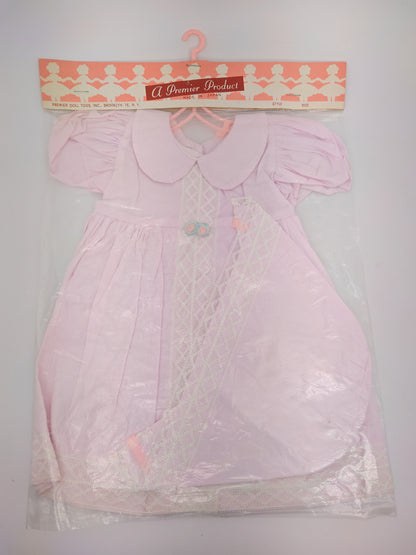 Premiere Company Dress and Bonnet with white lace and 2 flowers? at waist