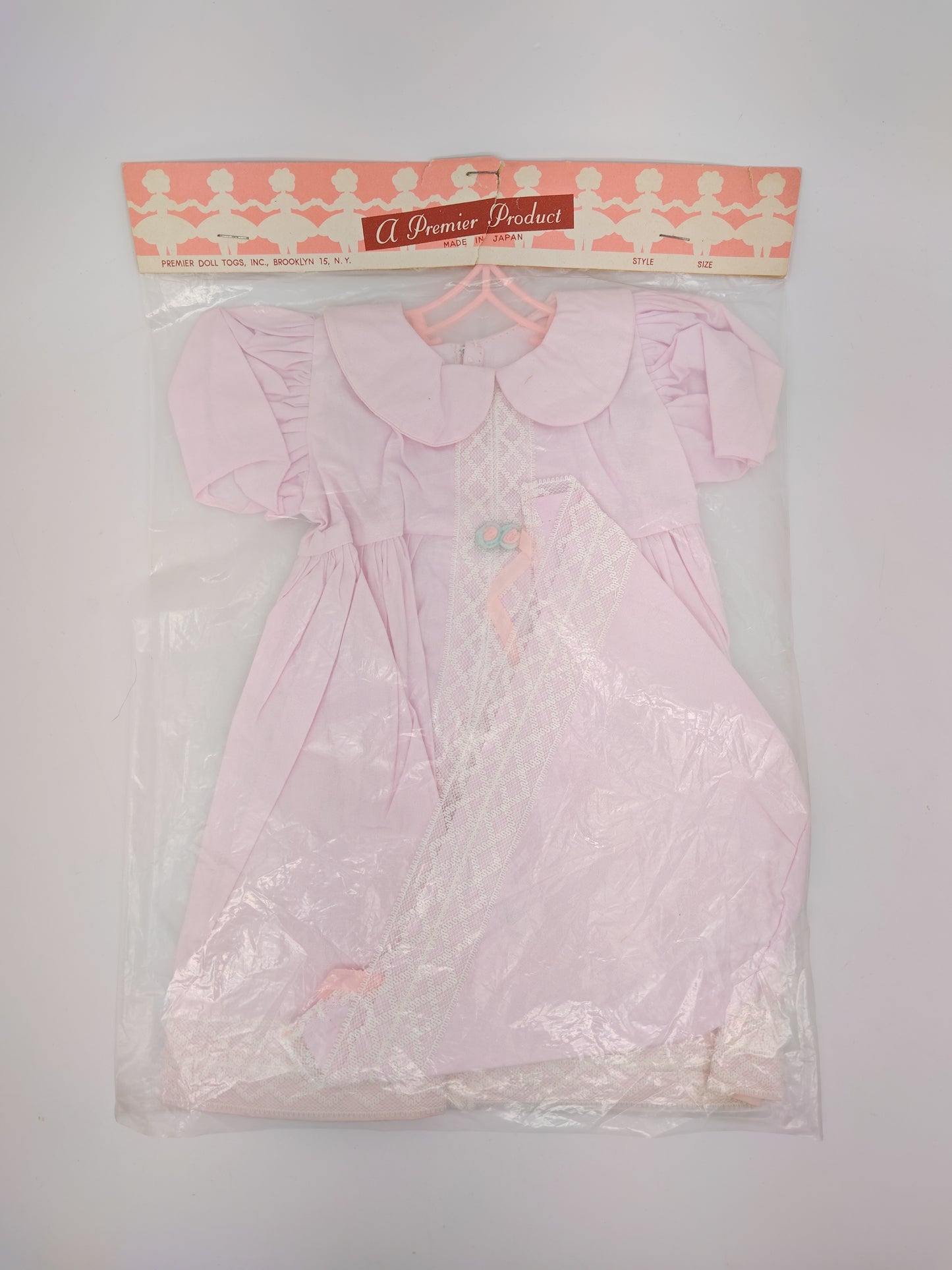 Premiere Company Dress and Bonnet with white lace and 2 flowers? at waist