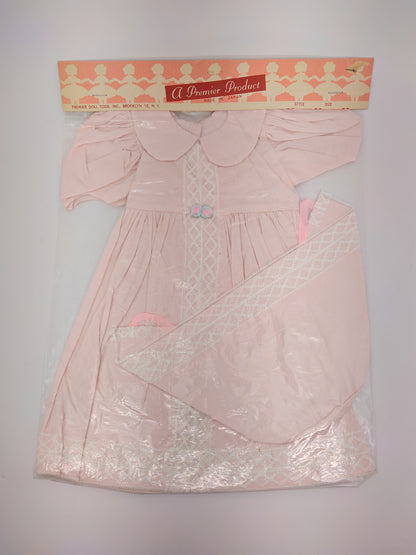 Premiere Company Dress and Bonnet with white lace and 2 flowers? at waist