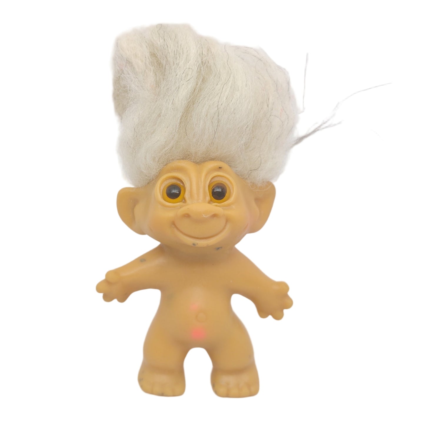 Unmarked Tabbed-back Hollow-body Mohair Glass Eye 3" Troll Doll