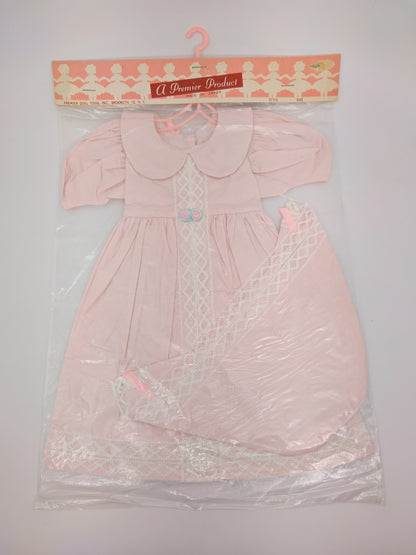 Premiere Company Dress and Bonnet with white lace and 2 flowers? at waist