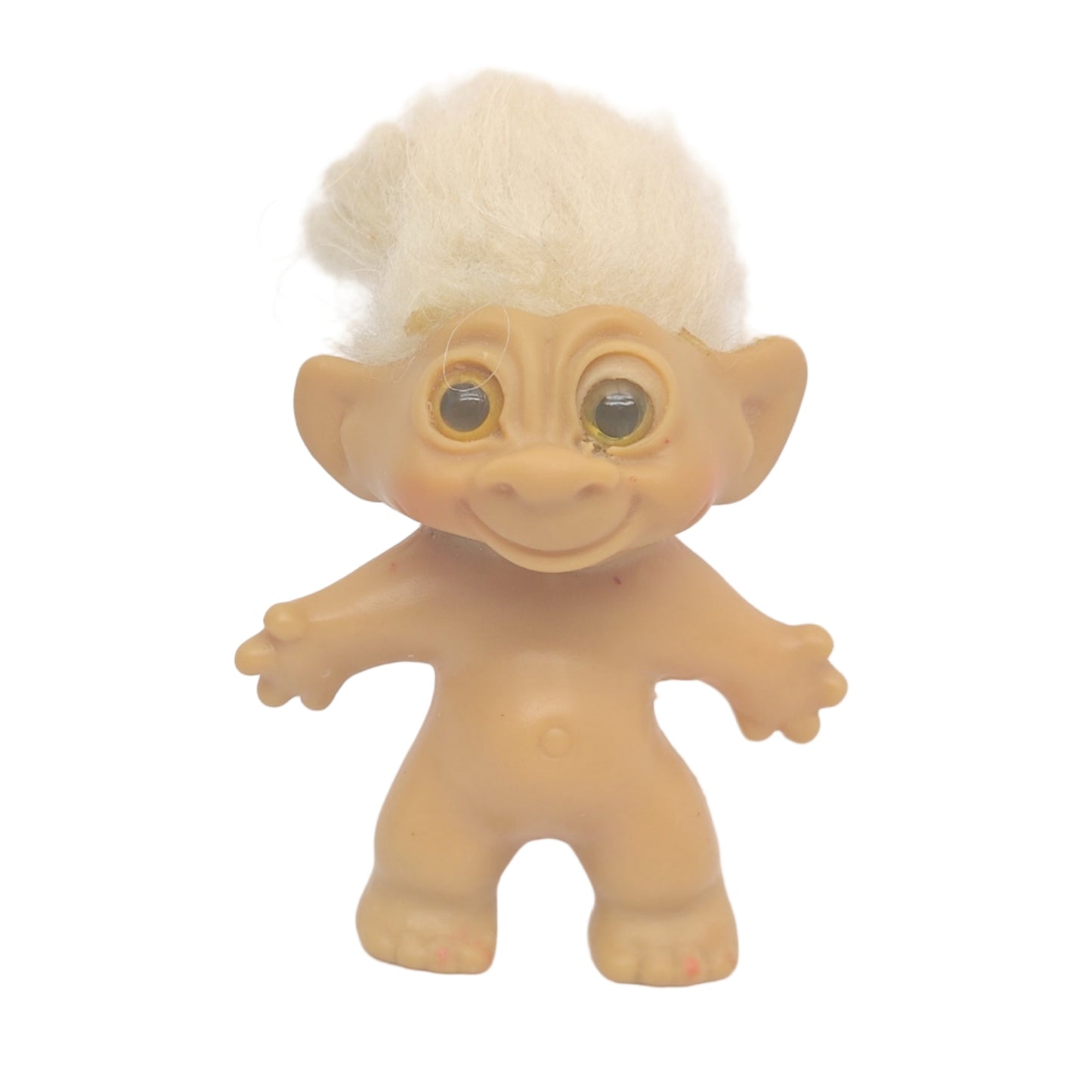 Unmarked Tabbed-back Hollow-body Mohair Glass Eye 3" Troll Doll