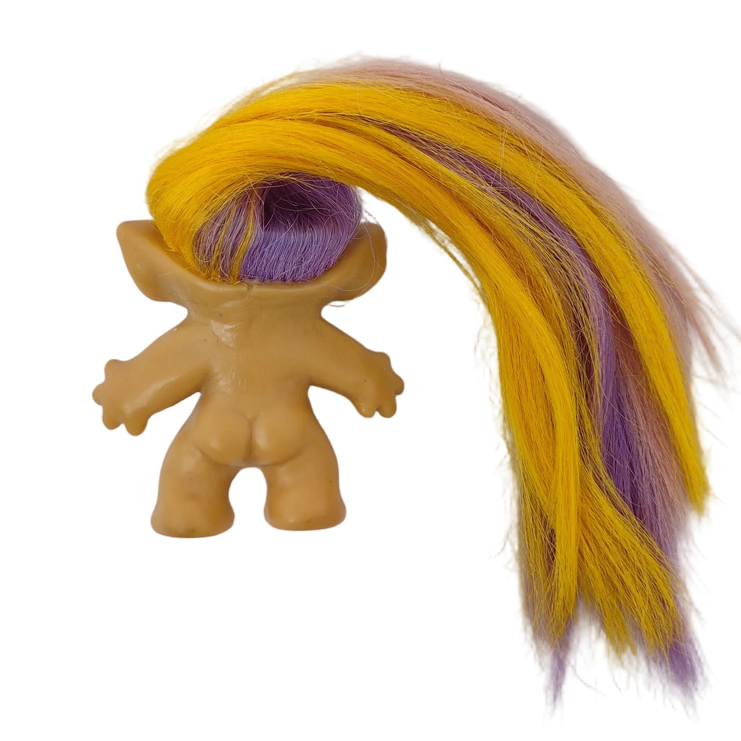 Unmarked 1960s 3.5" Troll Doll Long Tri-color Rooted Hair Orange Glass Spiral Eyes