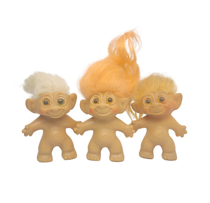 Unmarked Tabbed-back Hollow-body Mohair Glass Eye 3" Troll Doll